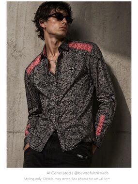 Y2K Diesel Abstract Graphic Shirt Red Accent Button Up Streetwear L
